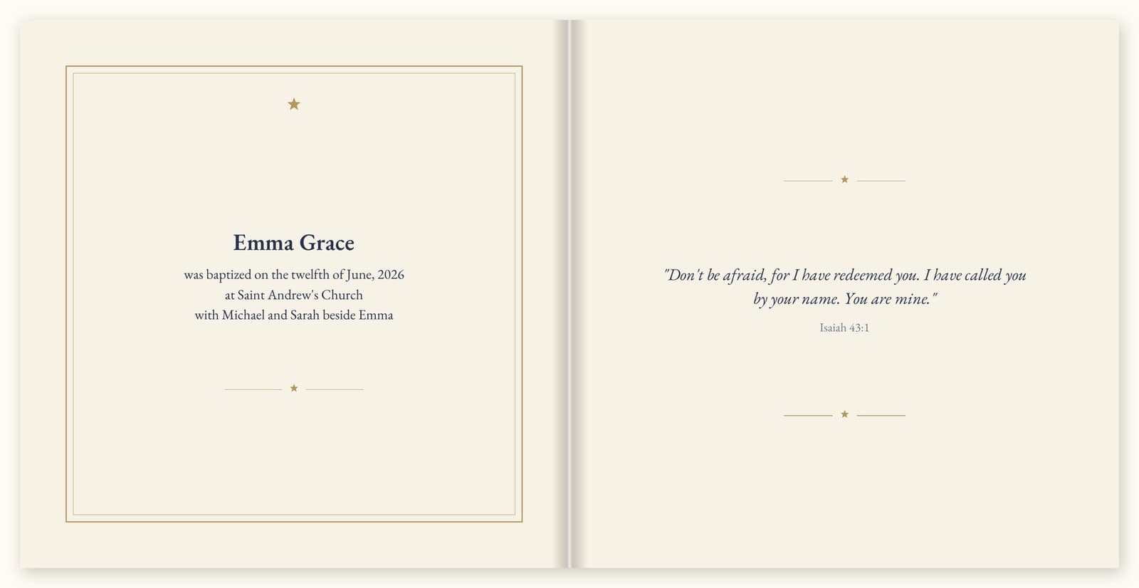 The record page: name, date, church, godparents